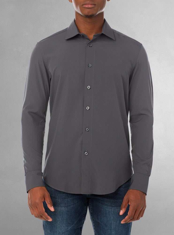 Polo rayé maille piquée chinée manches longues, gris chiné