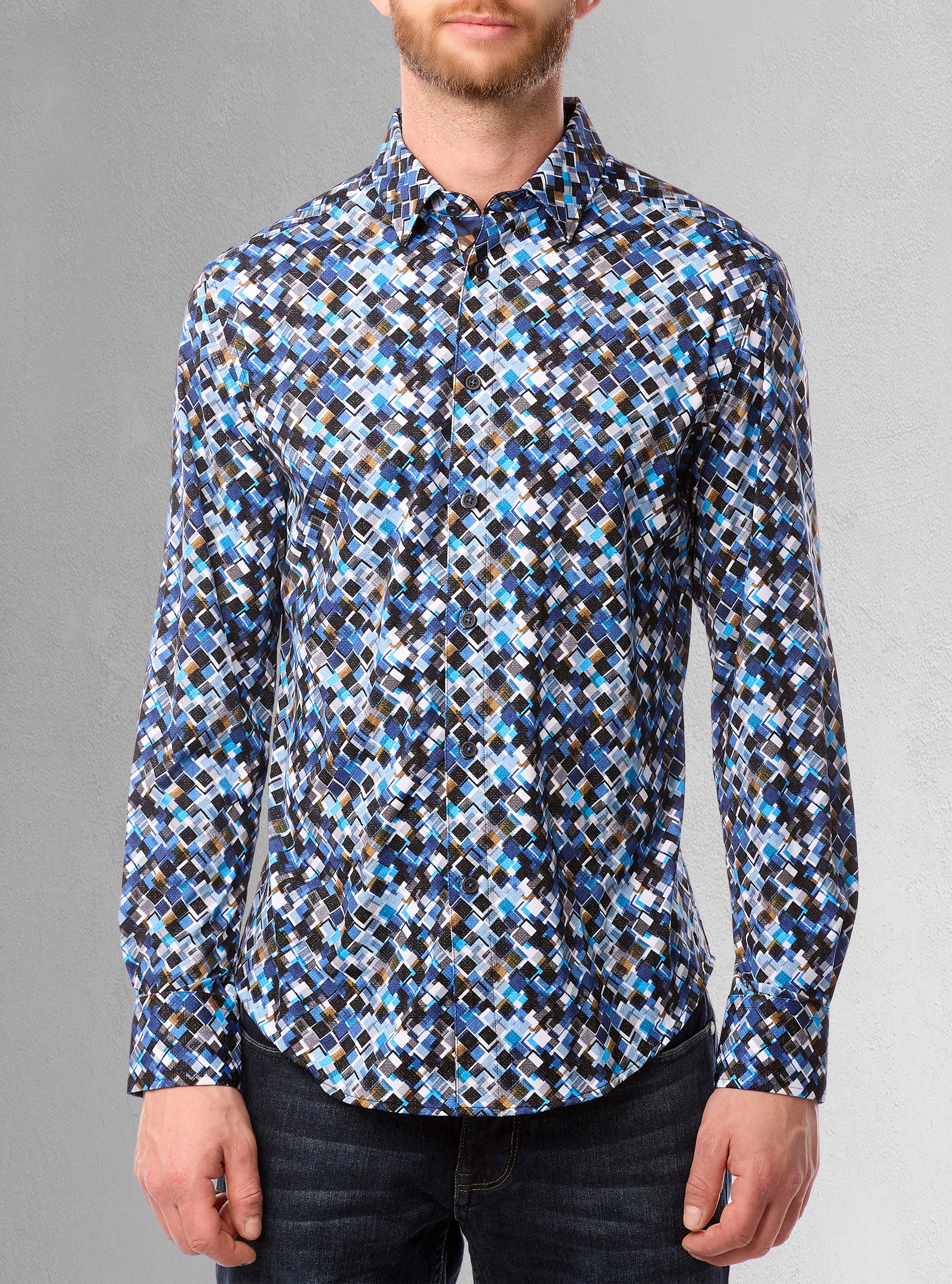 Men&#39;s casual long sleeve stretch shirt