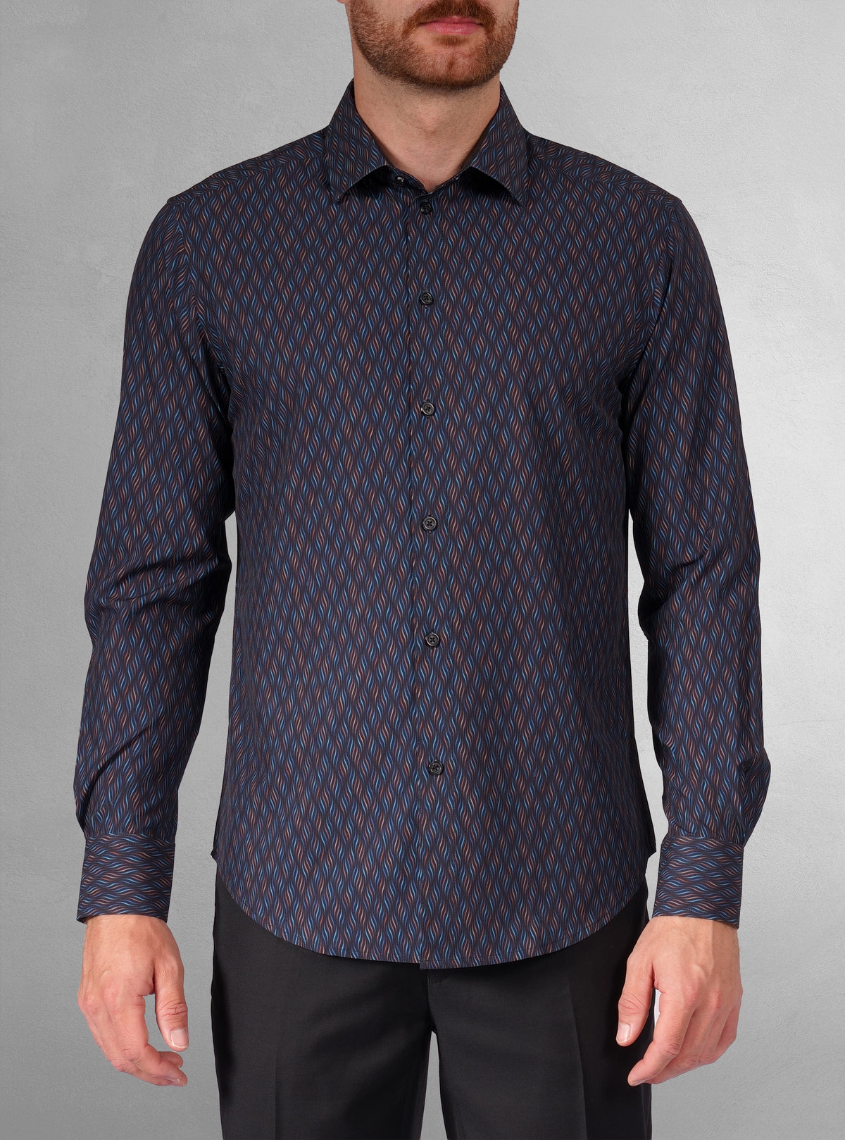Chemise décontractée à manches longues en tissu extensible pour homme