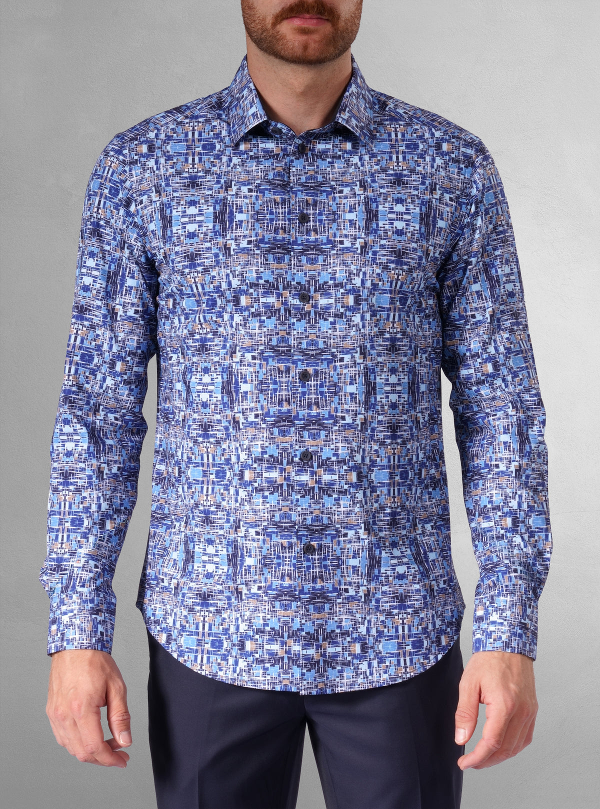 Chemise décontractée à manches longues en tissu extensible pour homme