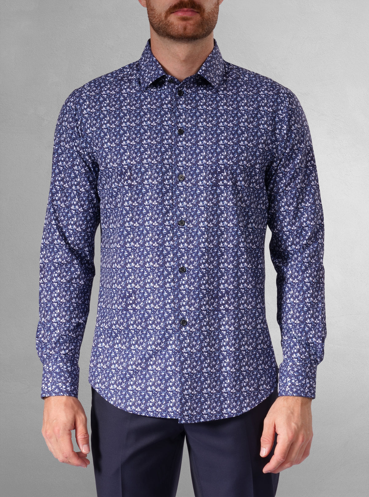 Chemise décontractée à manches longues en tissu extensible pour homme