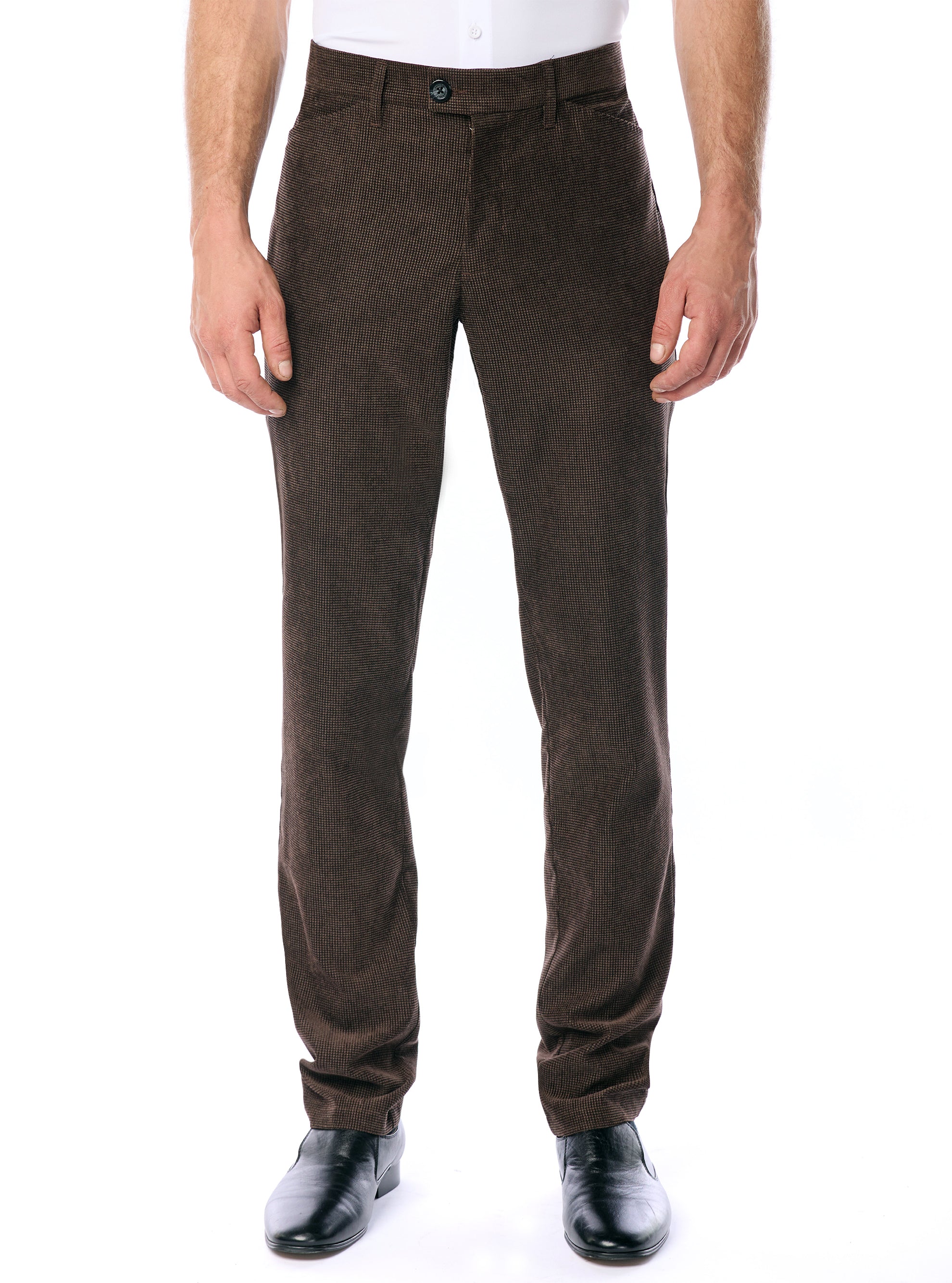 Pantalon habillé en maille stretch à motif brown