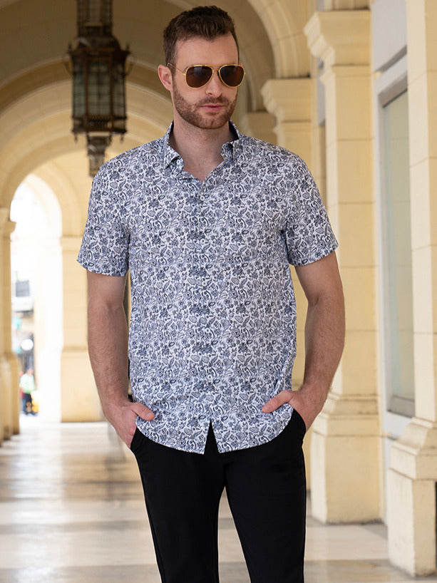 Chemise décontractée en stretch à manches courtes pour hommes