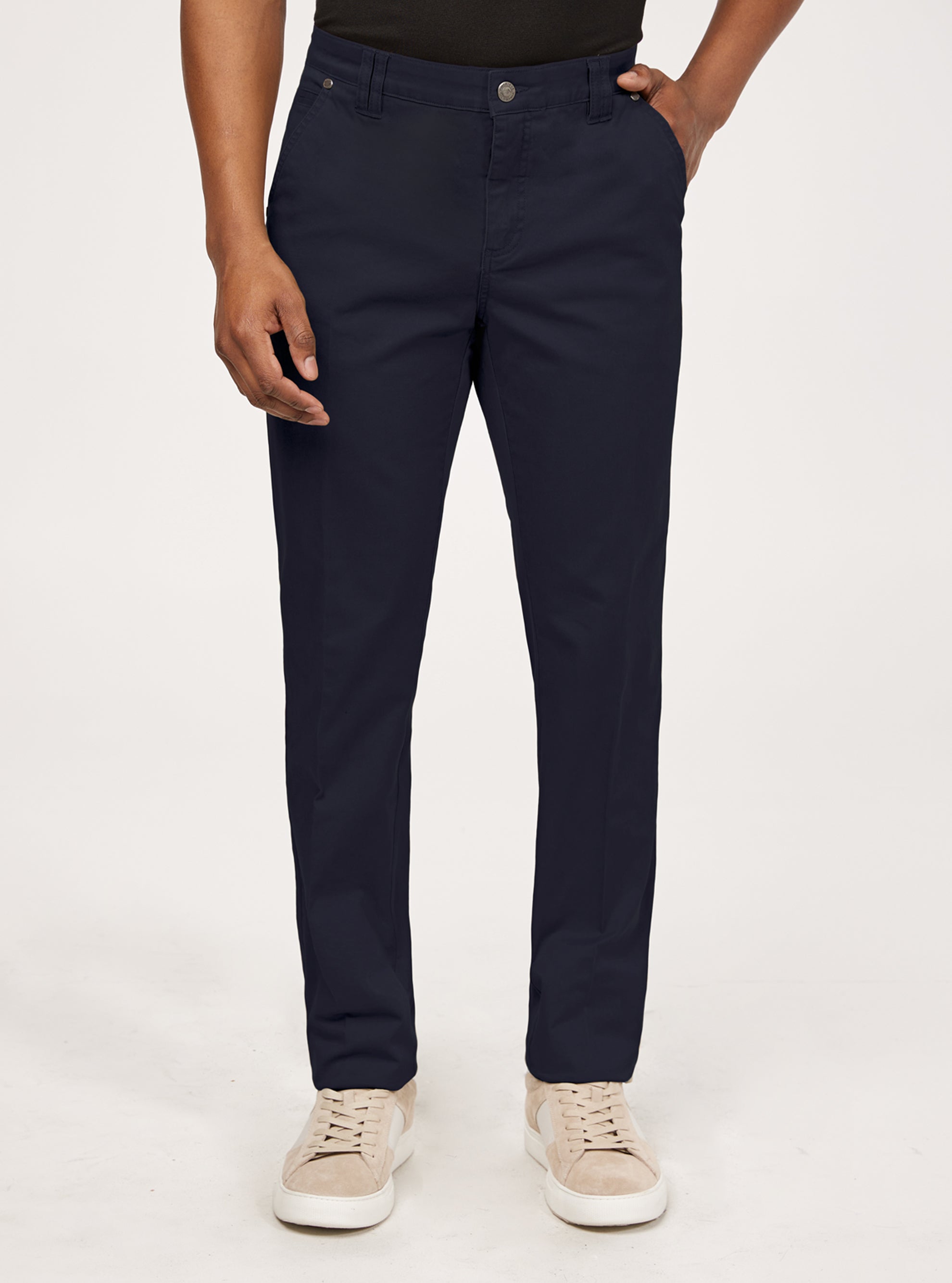 Men's colorful stretch twill style trousers with slant pockets navy