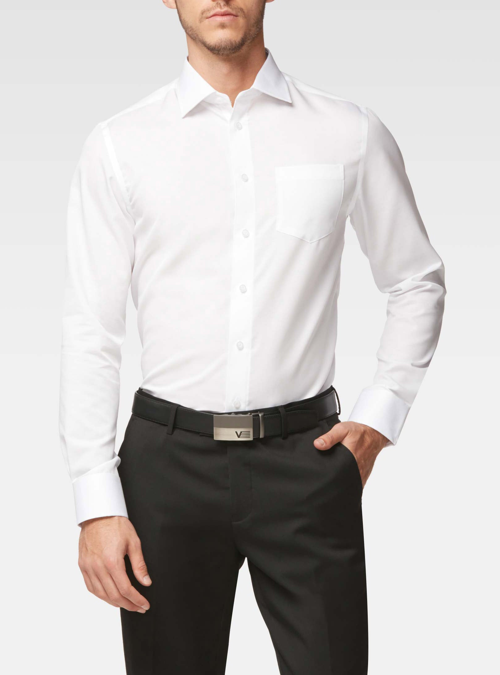 Two-tone end-on-end semi-fitted shirt