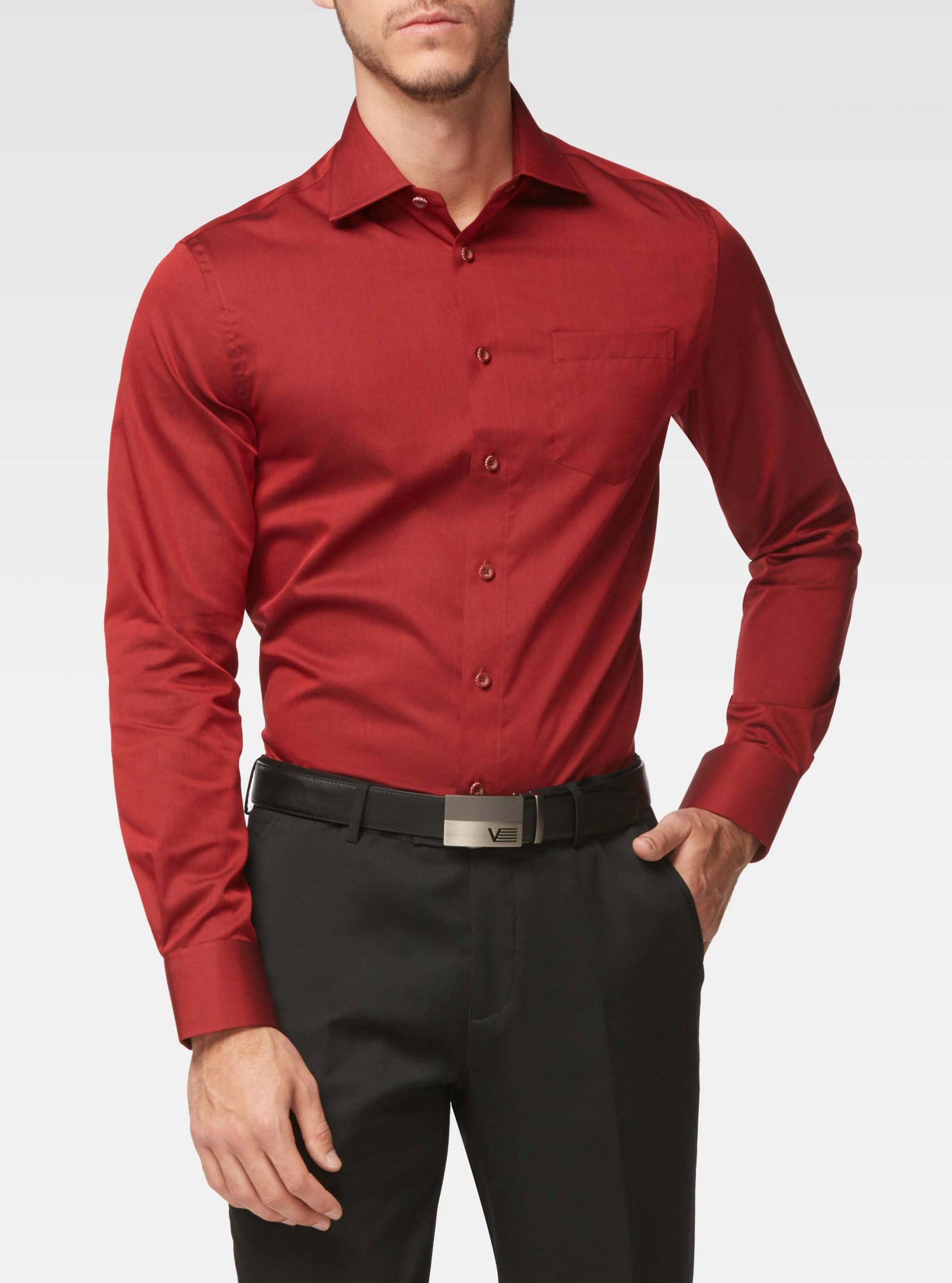 Two-tone end-on-end semi-fitted shirt